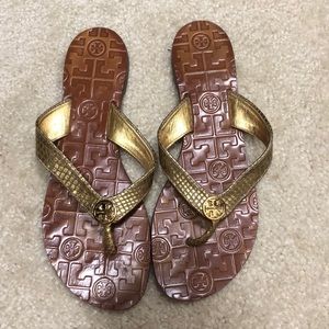Tory Burch Gold Flip Flops